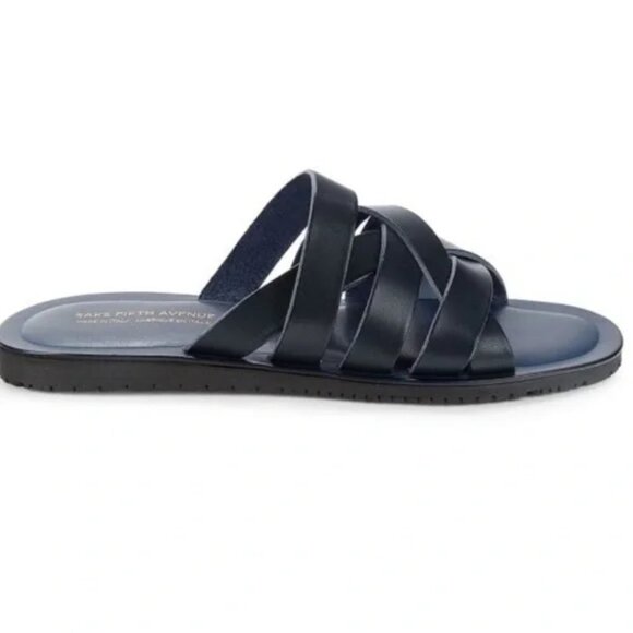 Saks Fifth Avenue Multi Straps Flat Leather Sandals Mens 10 Made In Italy NWOT main image 5